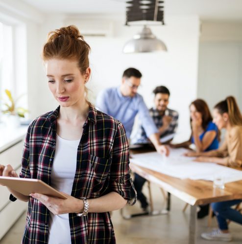 Company coworkers working in office